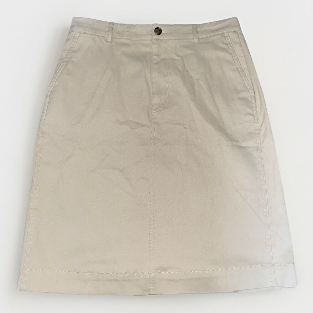 J.Crew Factory Chino Midi Skirt Womens 8 Khaki Stretch Cotton Pockets BY111